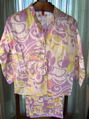 Women's Lavender & Yellow Printed Pajama Set